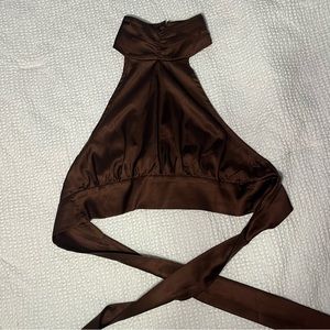 Brown halter silk shirt, size small!